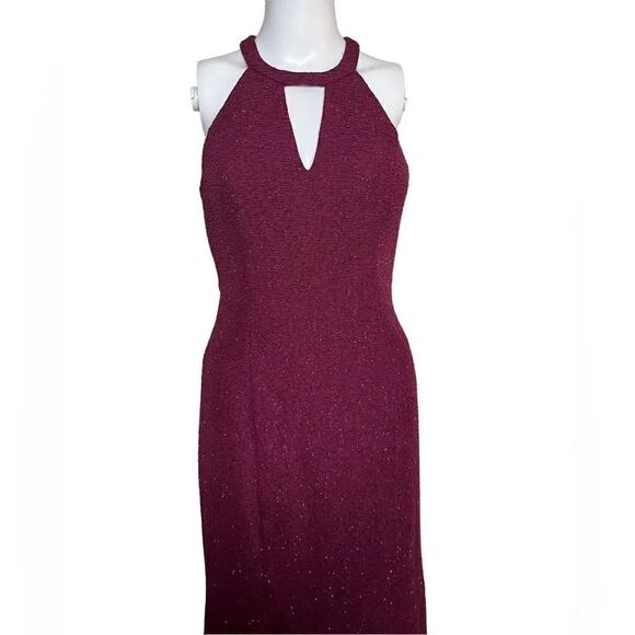 Nightway High Neck Full Length Prom Dress Maroon Size 4 Petite - Picture 3 of 6